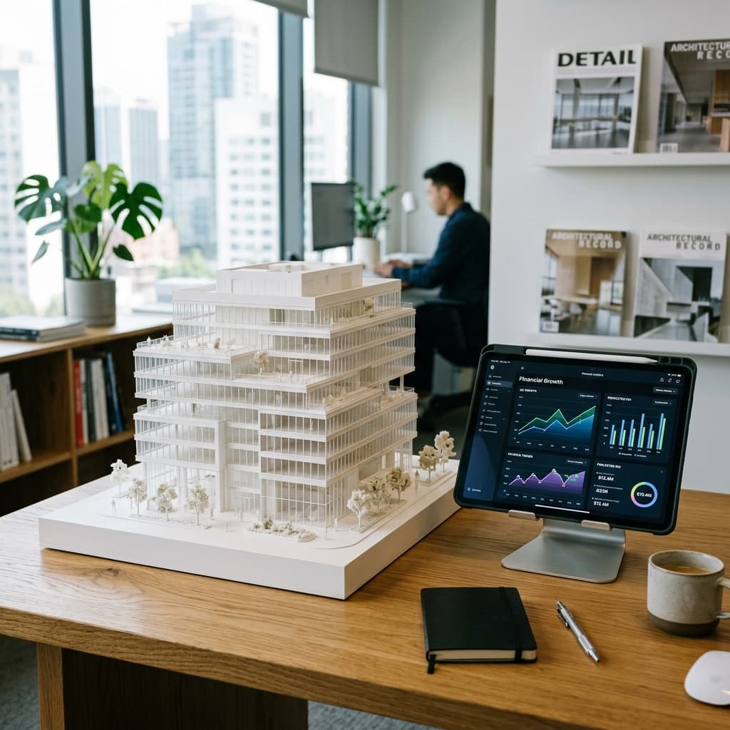 Architectural scale model and digital analytics tablet